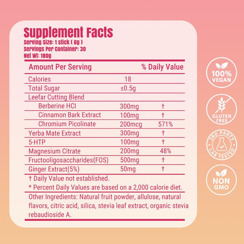 【3 Bottles Bundle】Buy 3 Get 1 Mixer for Free-Leefar Cutting Drink Mix – Berberine, Chromium, 5-HTP, Yerba Mate & Magnesium | Strawberry Açaí Flavor – 30 Servings