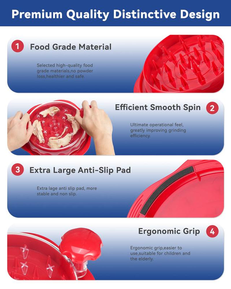 Chicken Shredder Tool Twist for Kitchen, Manual Chicken Breast Grinder Machine for Ground Food, Meat and Vegetables, Red