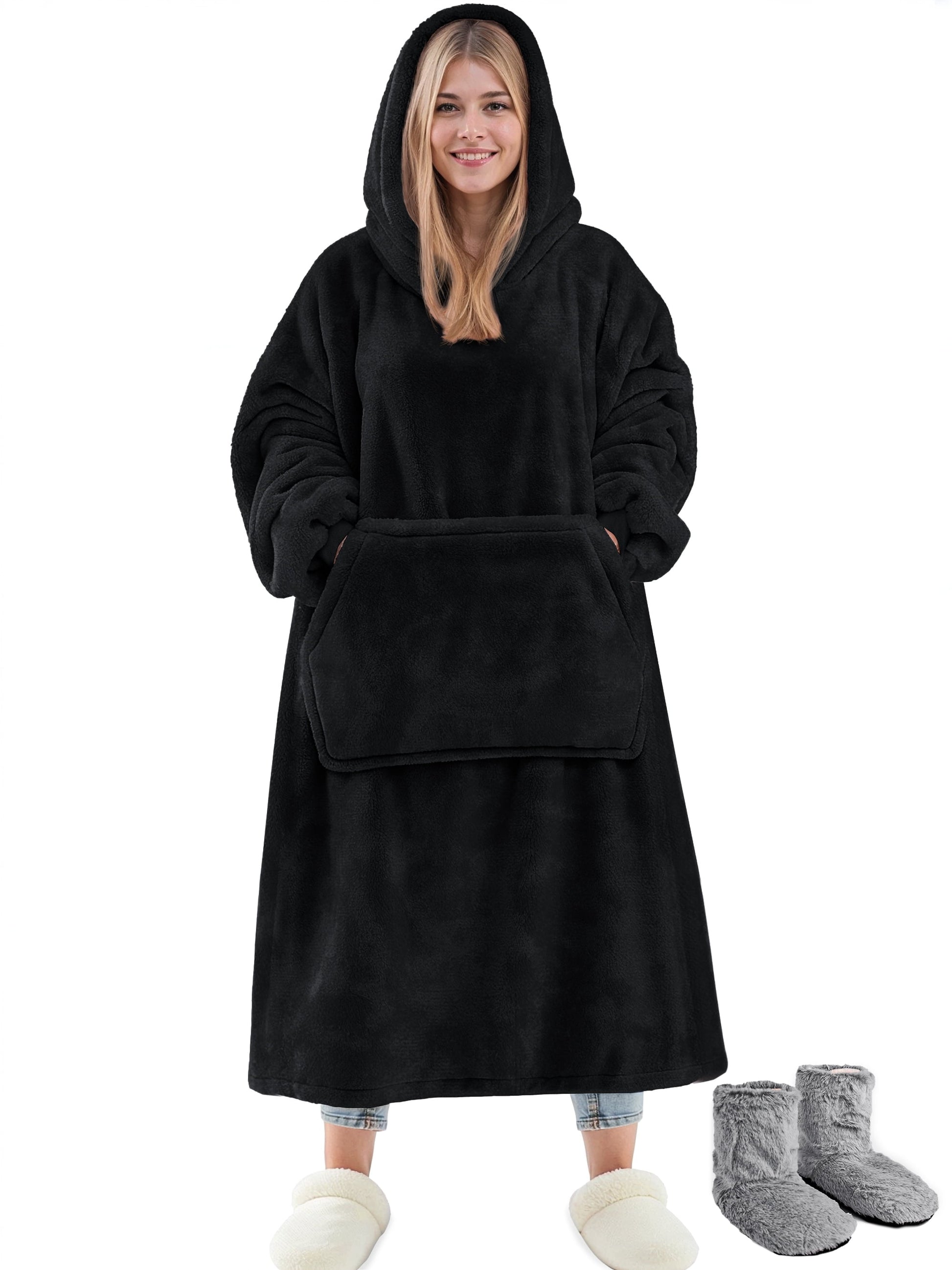 Wearable Blanket Hoodie Sweatshirt for Women and Men, Warm and Cozy Blanket Hoodie, Flannel Blanket with Sleeves and Giant Pocket