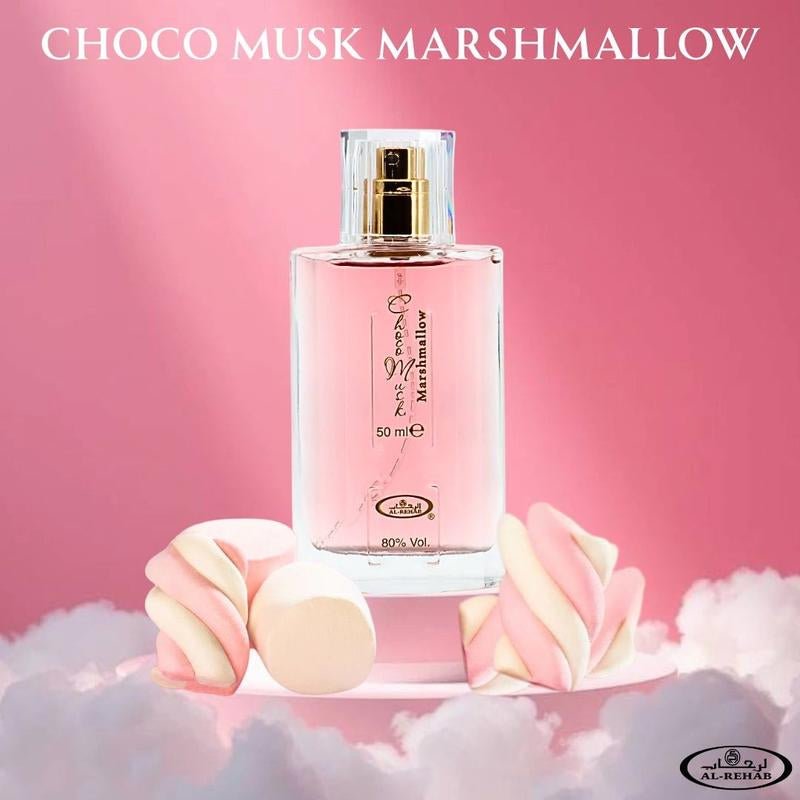 Choco Musk Marshmallow Eau De Parfum Spray 50ML (1.65 OZ) by Al Rehab | Strawberry Stuffed Marshmallows, Dusted with Cocoa Kisses - Jerome Retail Shop