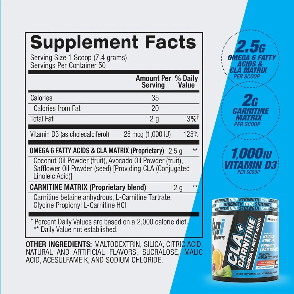 CLA + Carnitine Powder, Fruit Punch, 50 Servings, Weight Loss & Lean Muscle Support (12.34 Oz, 350G) - Jerome Retail Shop