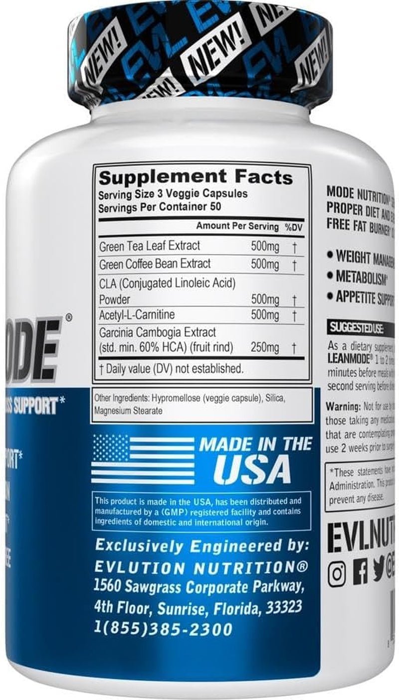 EVL Weight Loss Support Pills - Premium Multipurpose Appetite Metabolism and Fat Loss Support for Men and Women - Leanmode with Green Coffee Bean Extract CLA and Garcinia Cambogia - 50 Servings - Jerome Retail Shop