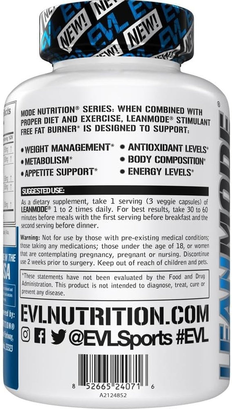 EVL Weight Loss Support Pills - Premium Multipurpose Appetite Metabolism and Fat Loss Support for Men and Women - Leanmode with Green Coffee Bean Extract CLA and Garcinia Cambogia - 50 Servings - Jerome Retail Shop