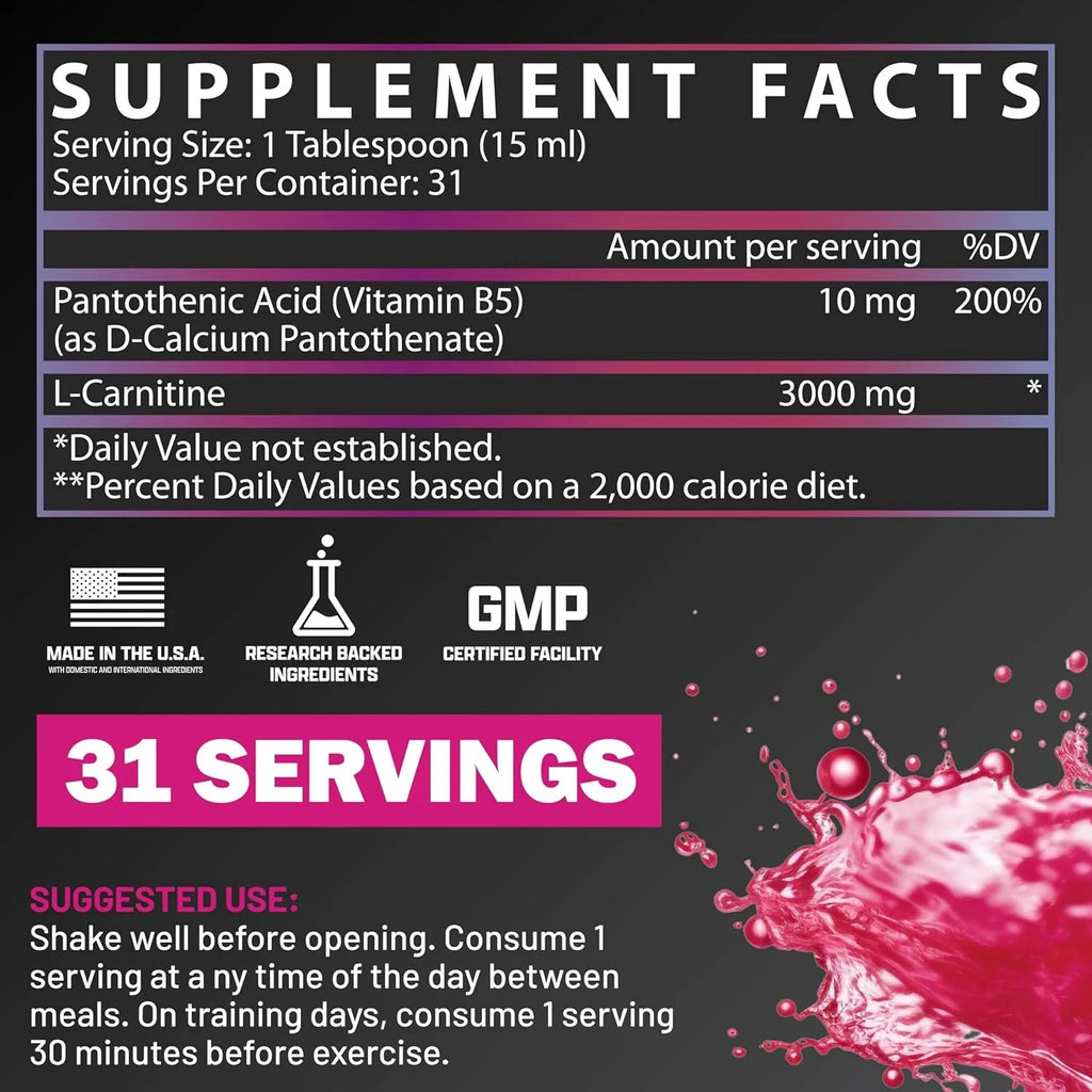 Nutrex Research L - Carnitine 3000 (31 Servings, Berry Blast) | Liquid Shots, Stimulant Free | Supports Muscle Recovery for Men and Women - Jerome Retail Shop
