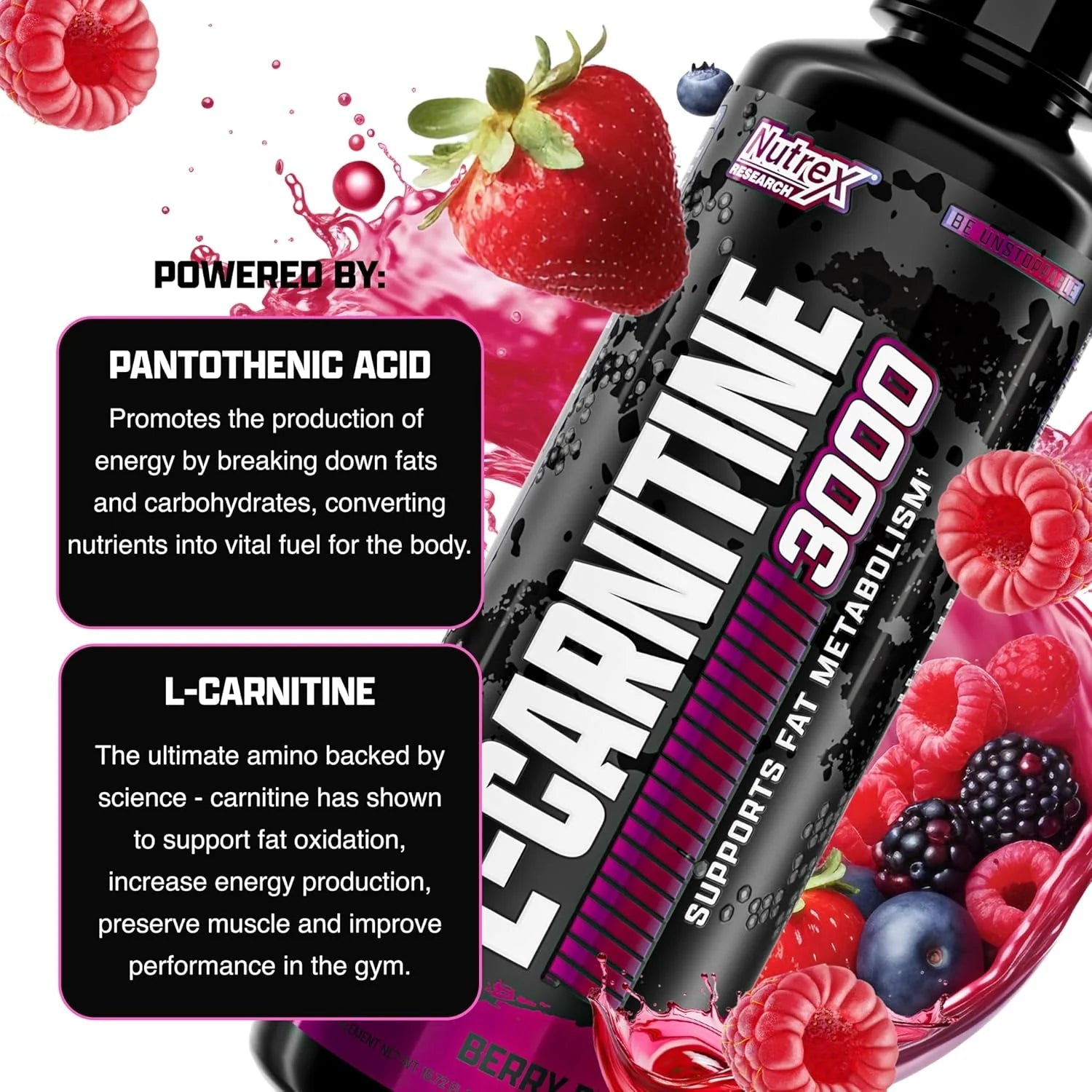 Nutrex Research L - Carnitine 3000 (31 Servings, Berry Blast) | Liquid Shots, Stimulant Free | Supports Muscle Recovery for Men and Women - Jerome Retail Shop