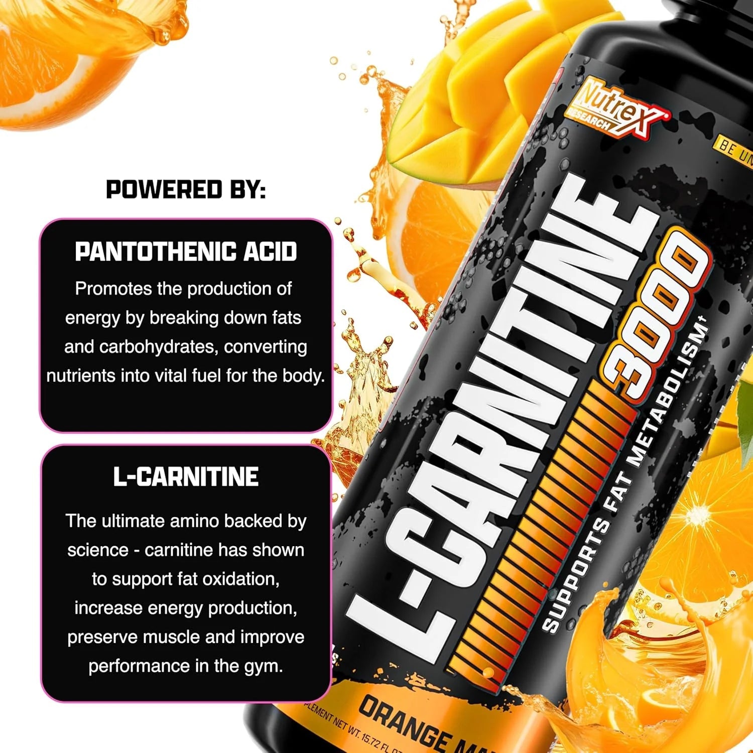 Nutrex Research Liquid Carnitine 3000 | Orange Mango | Stimulant Free | 31 Servings 16 Fl Oz - Jerome Retail Shop