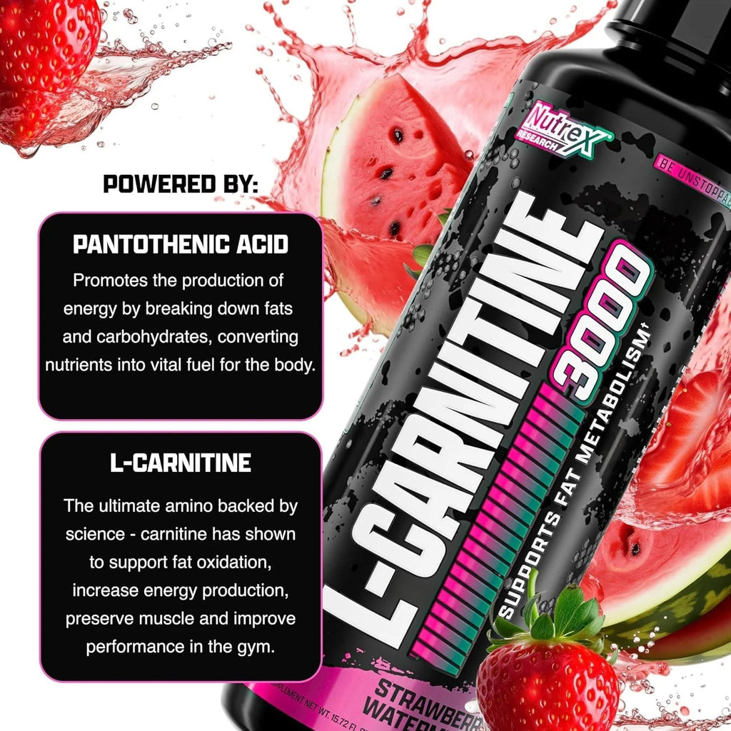 Nutrex Research Liquid Carnitine 3000 | (Strawberry Watermelon) | Premium L Carnitine Liquid, Stimulant Free 31 Servings - Jerome Retail Shop