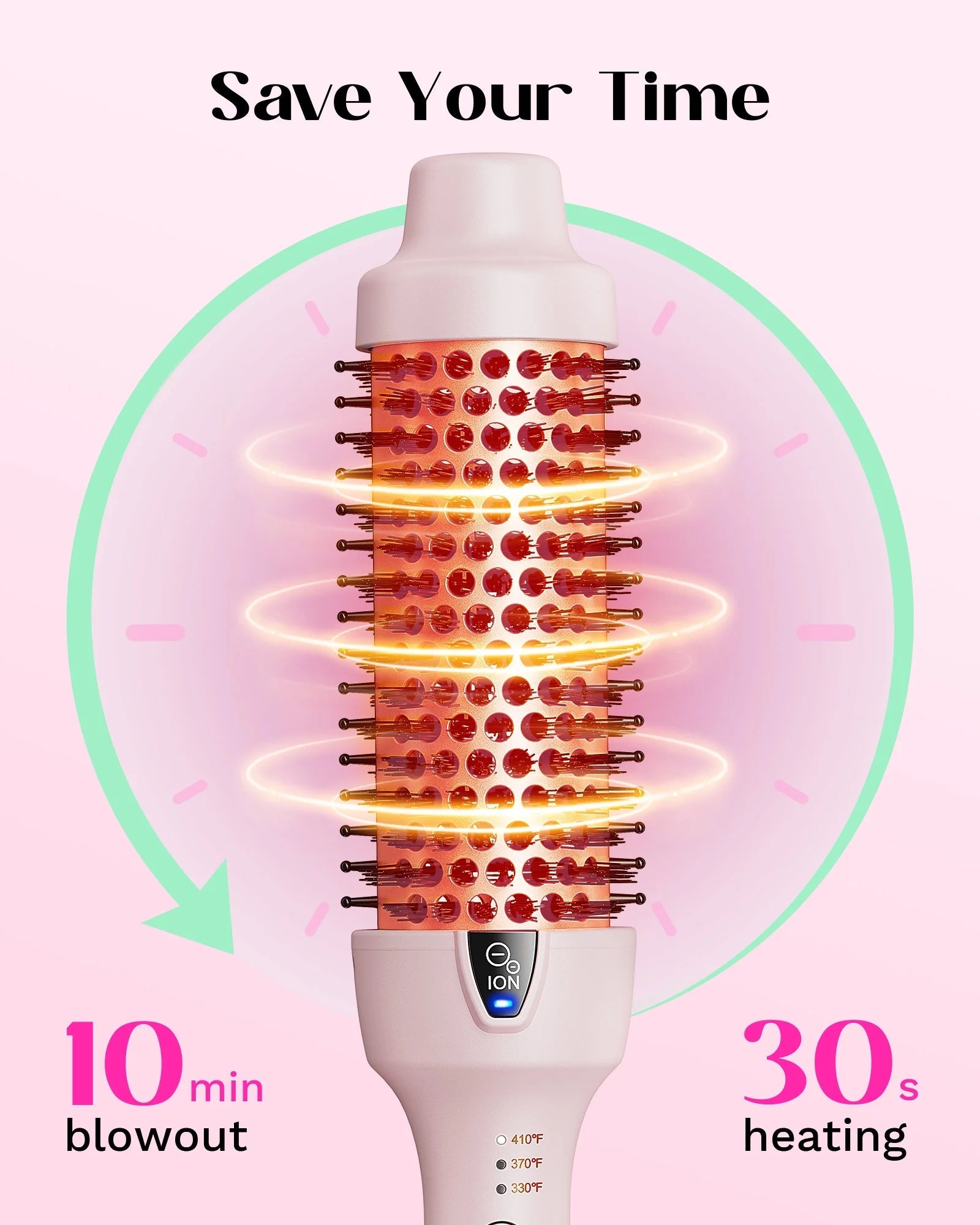 Thermal Brush for Blowout Look, 1 1/2 Inch Ionic Heated Nylon Brush Get Natural Curls, Pink - Jerome Retail Shop