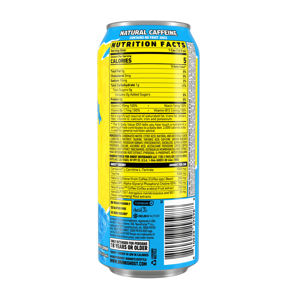 Zero Sugar Energy Drink, SOUR PATCH KIDS Blue Raspberry, 16 Oz Can, 12 Pk - Jerome Retail Shop