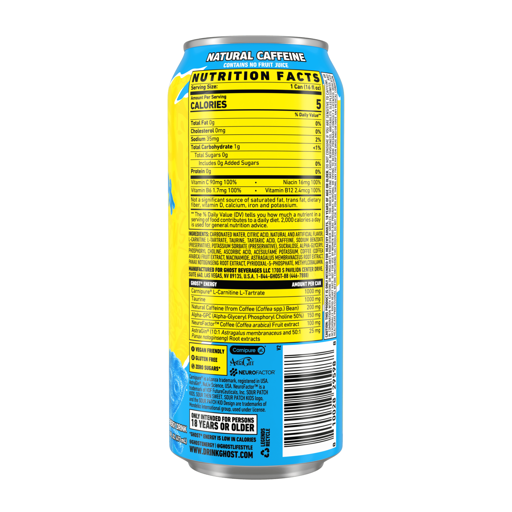 Zero Sugar Energy Drink, SOUR PATCH KIDS Blue Raspberry, 16 Oz Can, 12 Pk - Jerome Retail Shop