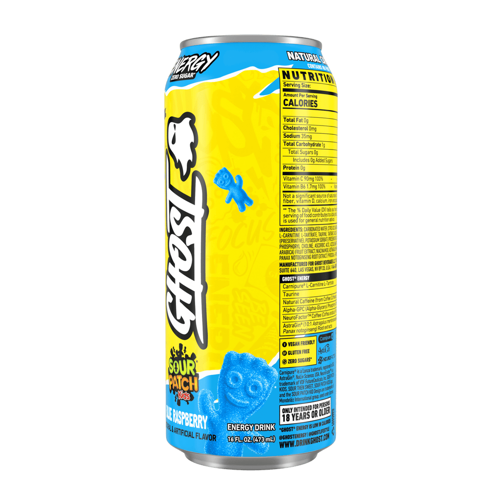 Zero Sugar Energy Drink, SOUR PATCH KIDS Blue Raspberry, 16 Oz Can, 12 Pk - Jerome Retail Shop
