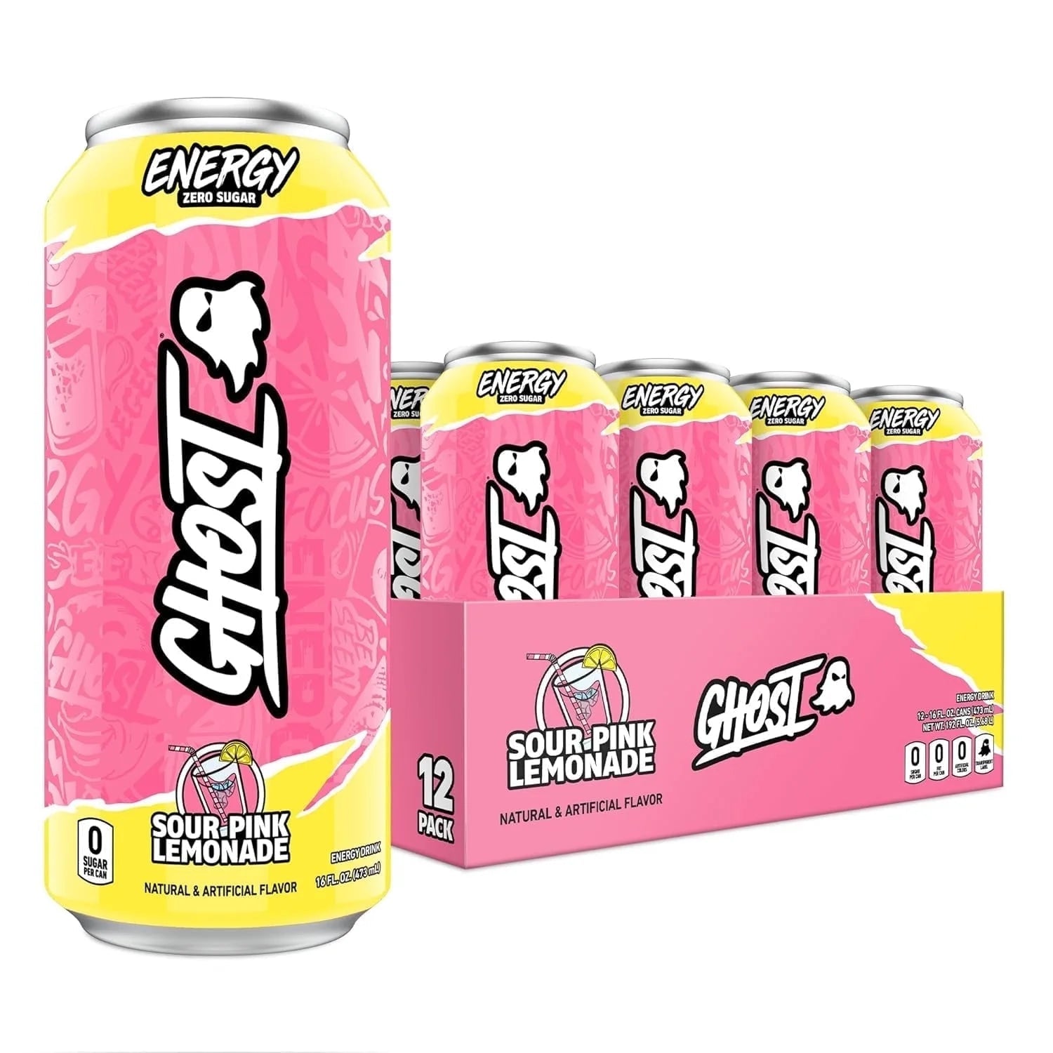 Zero Sugar Energy Drink, Sour Pink Lemonade, 16 Oz Can, 12 Pk - Jerome Retail Shop