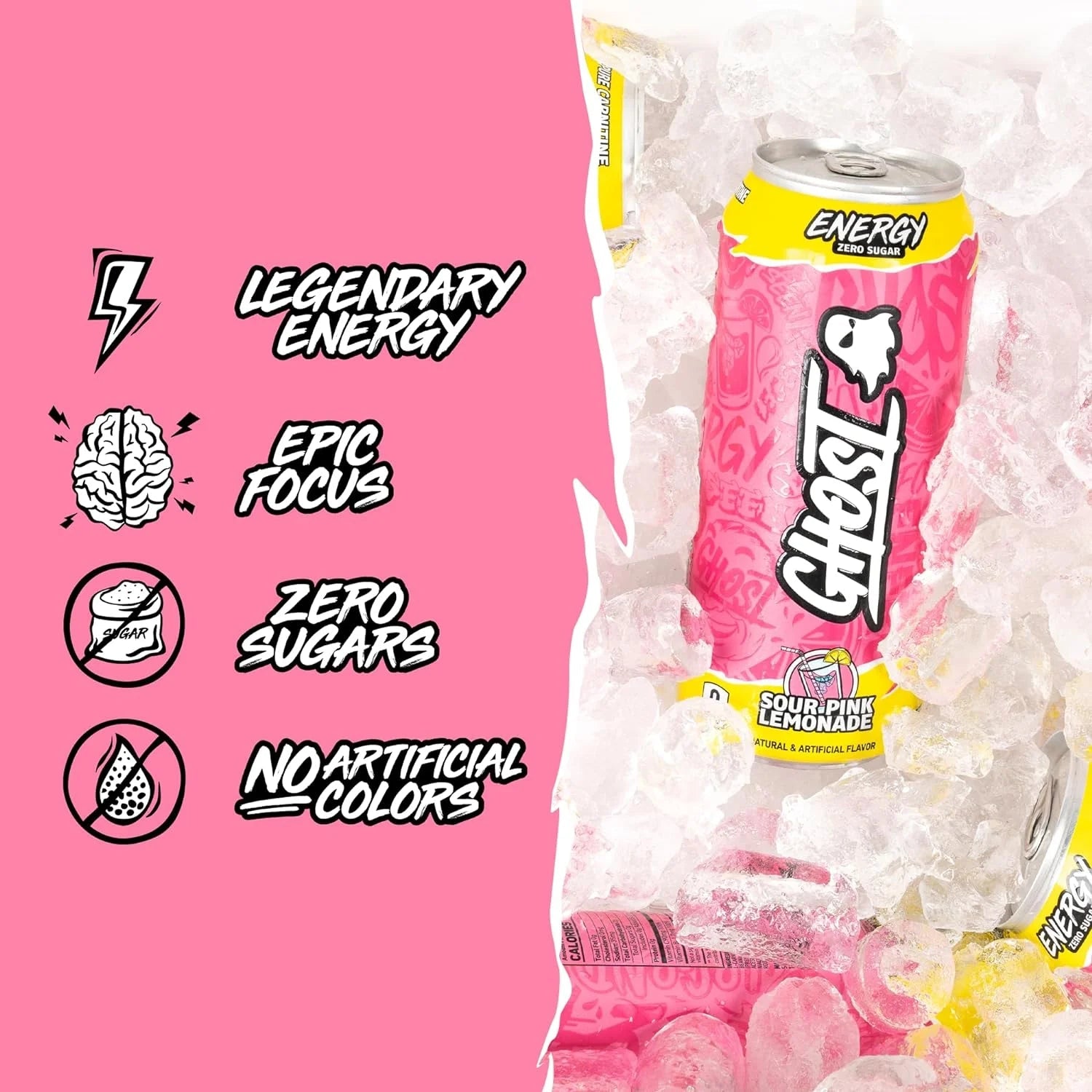 Zero Sugar Energy Drink, Sour Pink Lemonade, 16 Oz Can, 12 Pk - Jerome Retail Shop