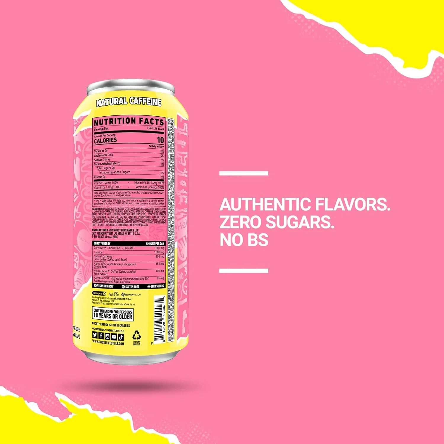 Zero Sugar Energy Drink, Sour Pink Lemonade, 16 Oz Can, 12 Pk - Jerome Retail Shop