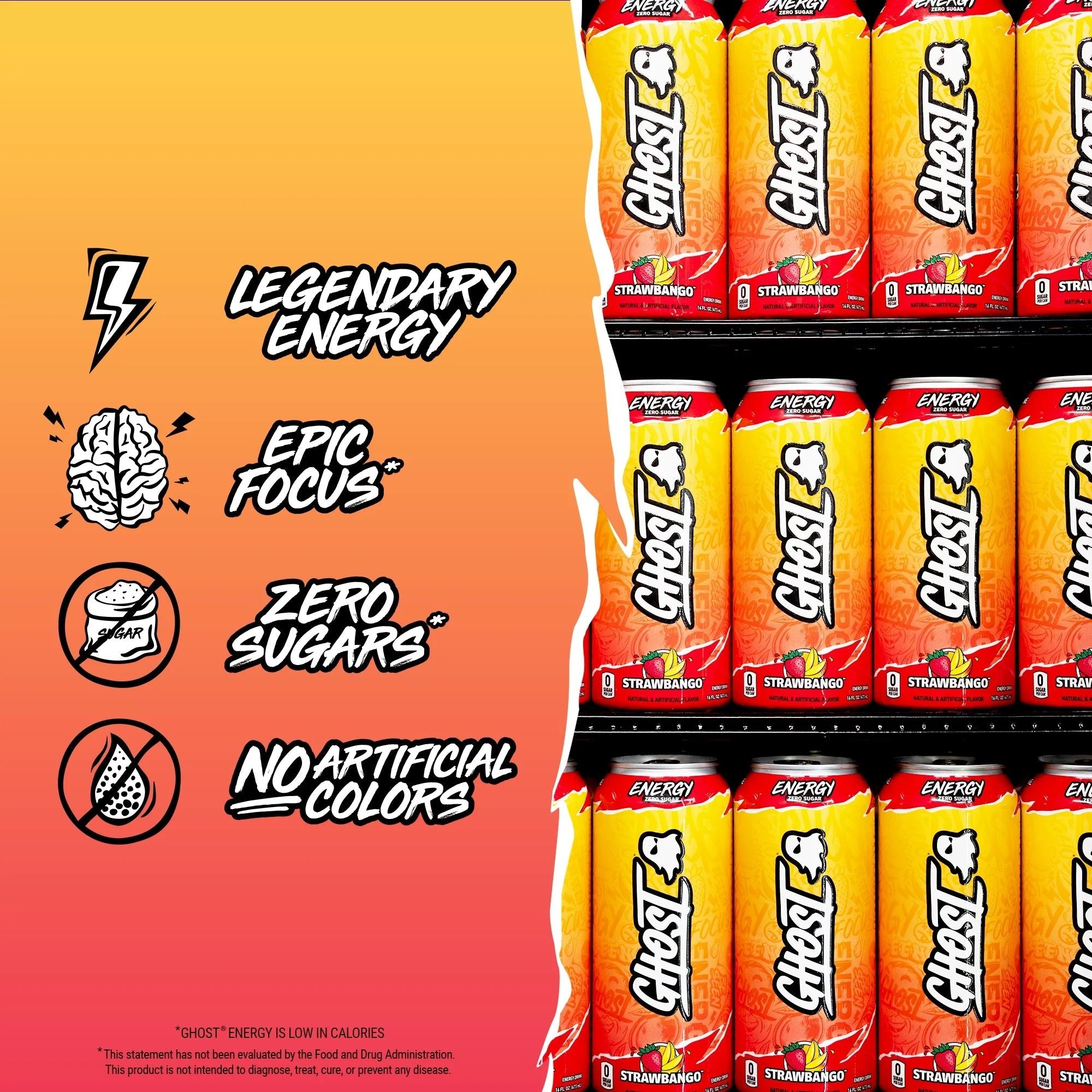 Zero Sugar Energy Drink, Strawbango, 16 Oz Can, 12 Pk - Jerome Retail Shop