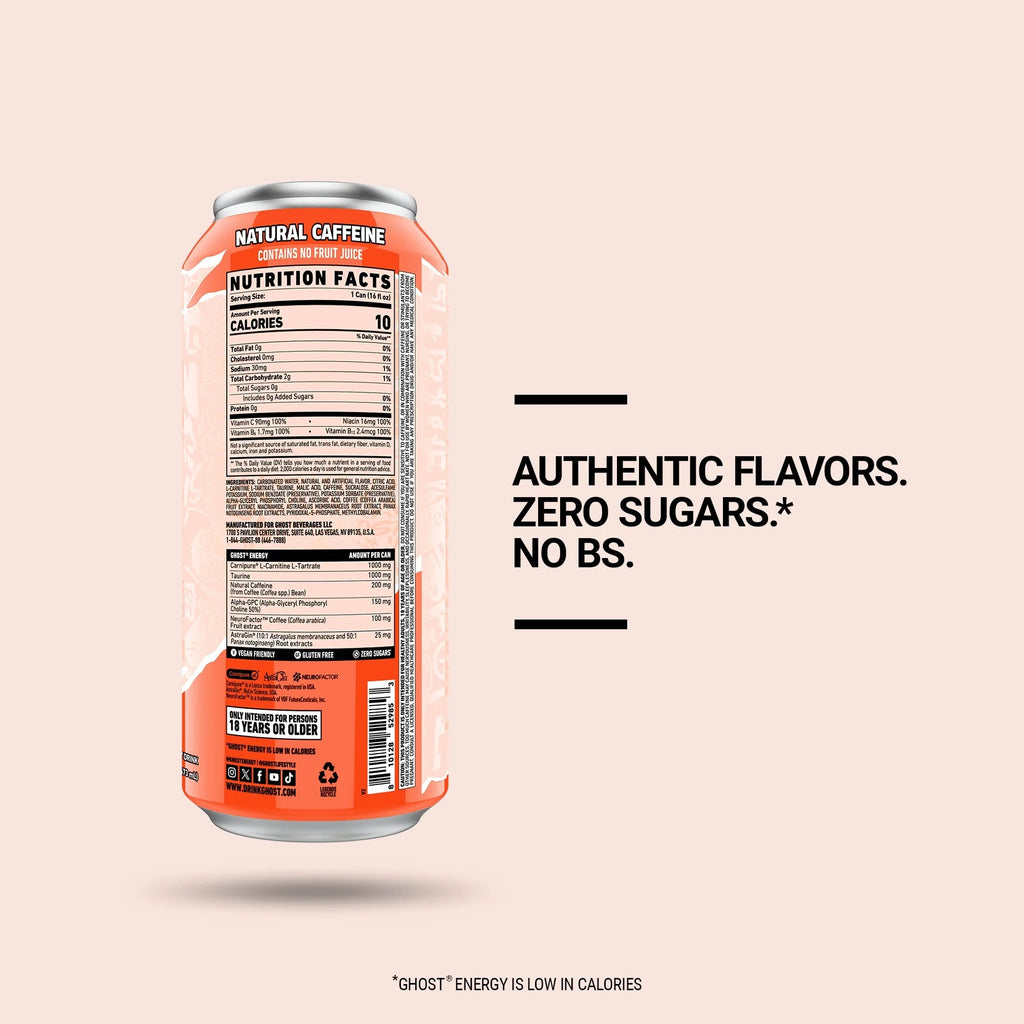 Zero Sugars Energy Drink, Peaches, 16 Oz Can, 12 Pk - Jerome Retail Shop